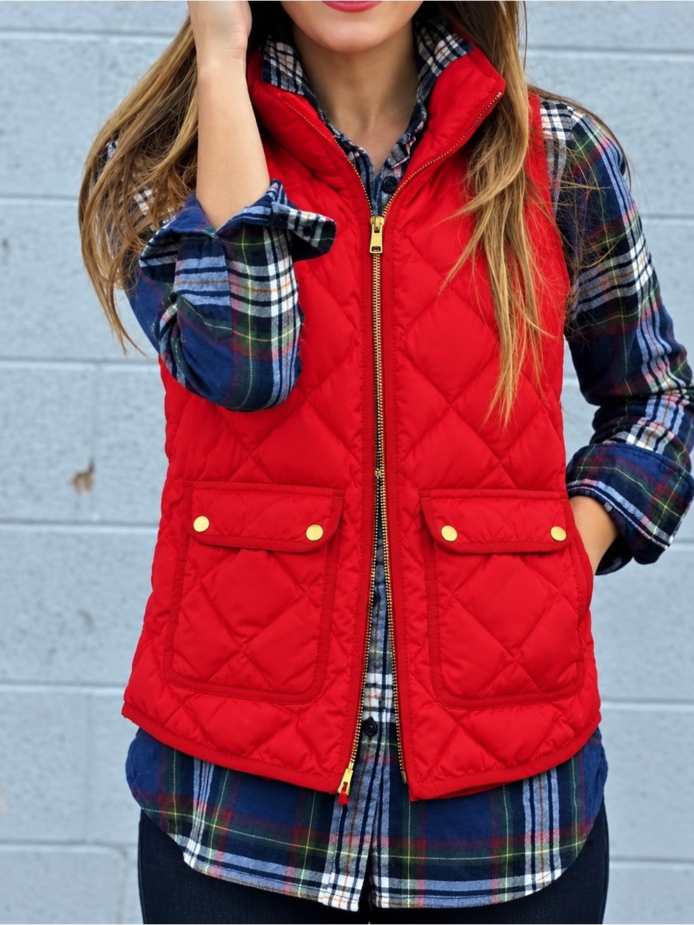 J. Crew Red Quilted Kids' Puffer Vest with Gold Hardware